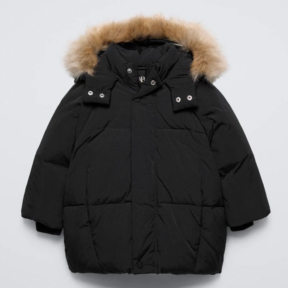 Zara Boys Puffer Coat w/ Faux Fur Hood | Water Repellent Winter Jacket